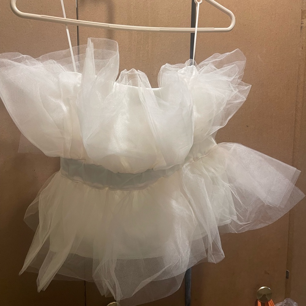 White Tulle Ruffled Top